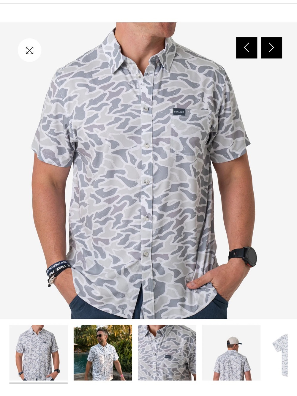 BURLEBO Men's Short-Sleeve White & Gray Camo Button-Down Shirt